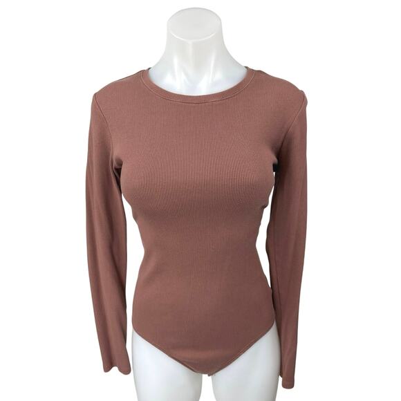 Abercrombie & Fitch Women's Brown Rib Knit Long Sleeve Bodysuit Sweater Top Sz M - Picture 1 of 3